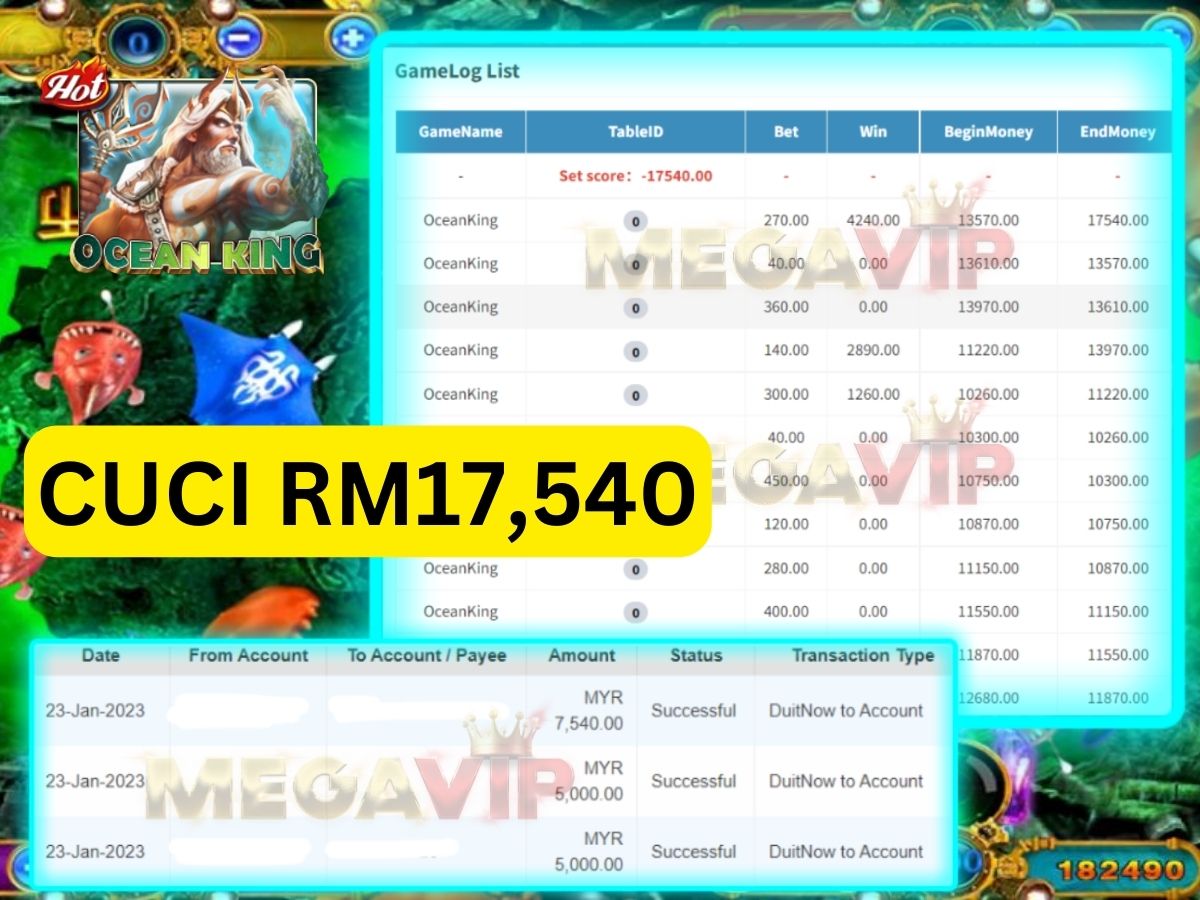 Mega888 Ocean King Cuci RM17,450